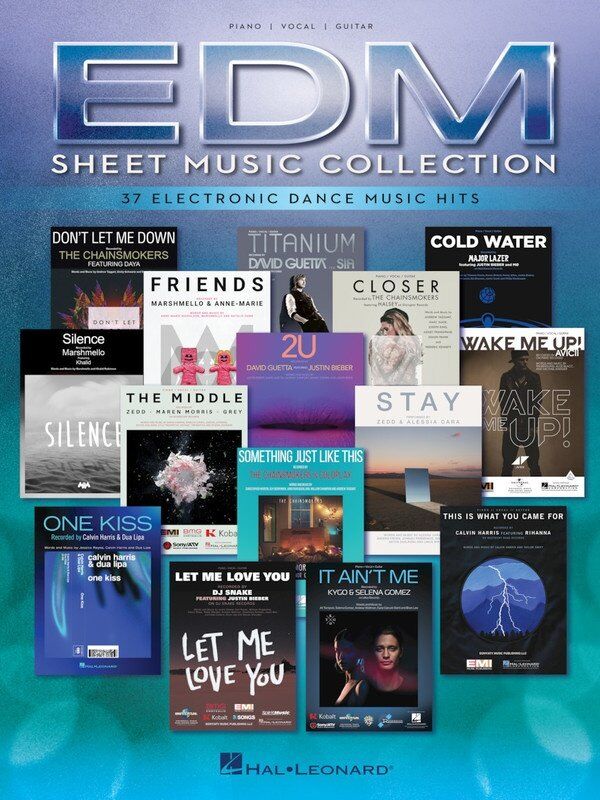 EDM Sheet Music Collection PVG by Hal Leonard for Piano, Vocal & Guitar, 224 pages, featuring 37 hits from popular EDM songs.