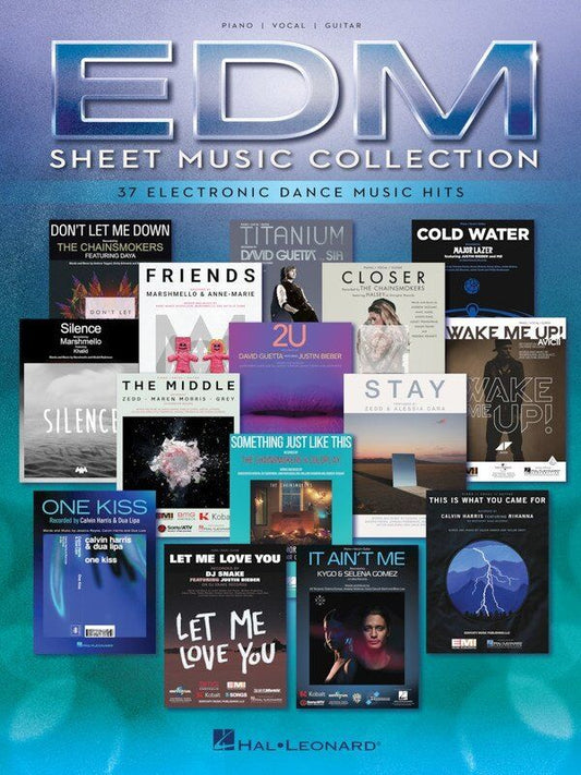 EDM Sheet Music Collection PVG by Hal Leonard for Piano, Vocal & Guitar, 224 pages, featuring 37 hits from popular EDM songs.
