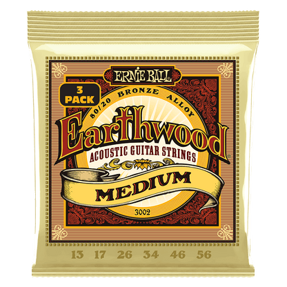 Ernie Ball Earthwood Medium 80/20 Bronze Acoustic Guitar Strings 3-Pack 13-56