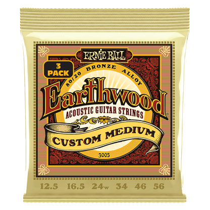 Ernie Ball Earthwood Custom Medium 80/20 Bronze Acoustic Guitar Strings 3-Pack 12.5-56