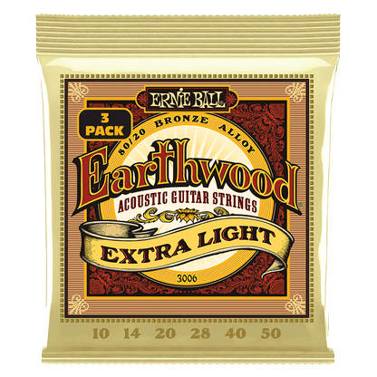 Ernie Ball Earthwood Extra Light 80/20 Bronze Acoustic Guitar Strings 3-Pack 10-50