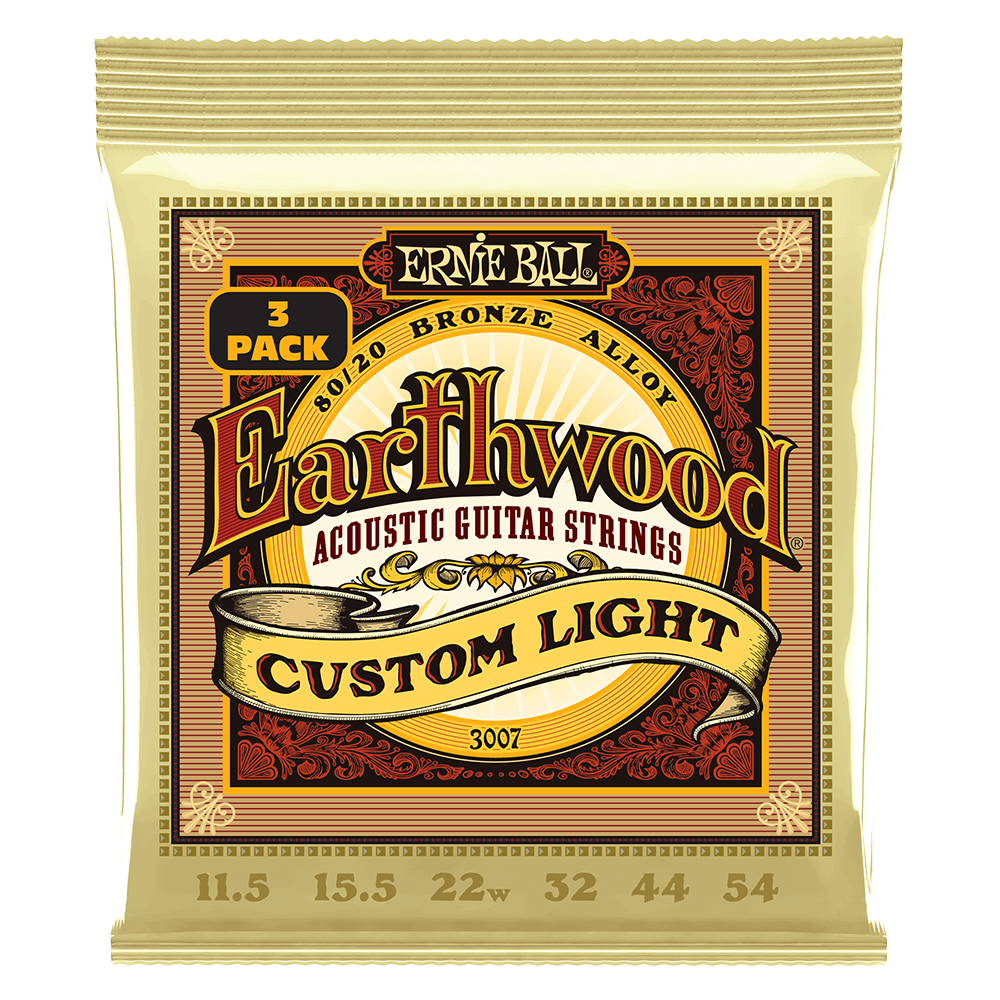 Ernie Ball Earthwood Custom Light 80/20 Bronze Acoustic Guitar Strings 3-Pack 11.5-54