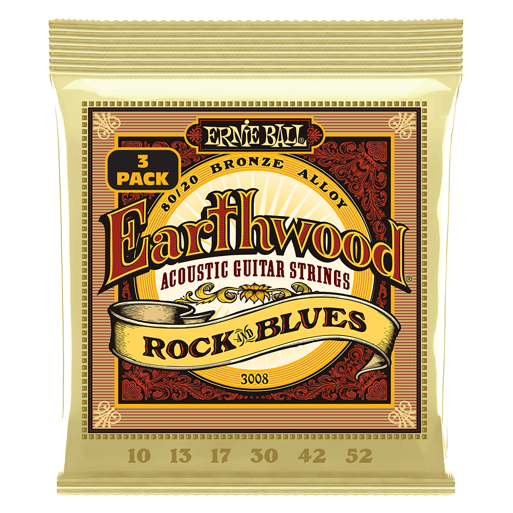Ernie Ball Earthwood R&B w/ Plain G 80/20 Bronze Acoustic Guitar Strings 3-Pack 10-52