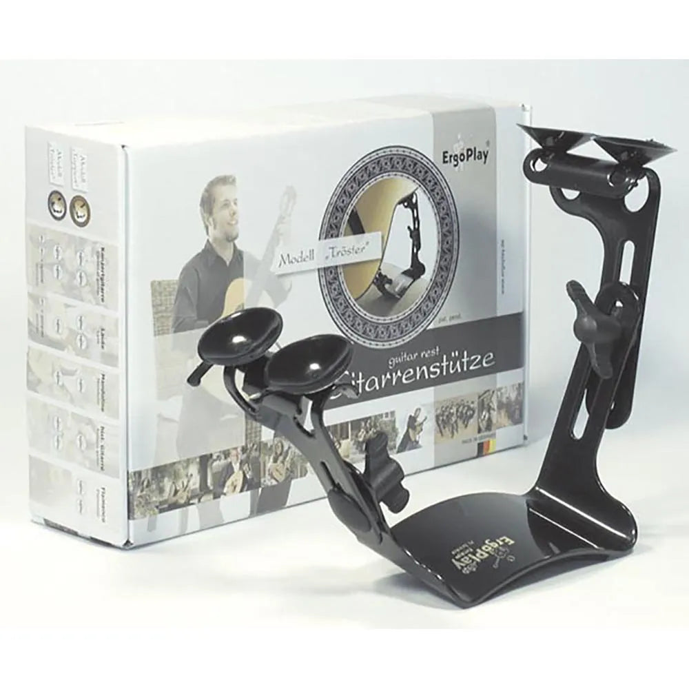 ErgoPlay Troster Guitar Thigh Rest - Adjustable Height & Angle, 125mm, Rubber Cushion, 4 Suction Cups, Made in Germany