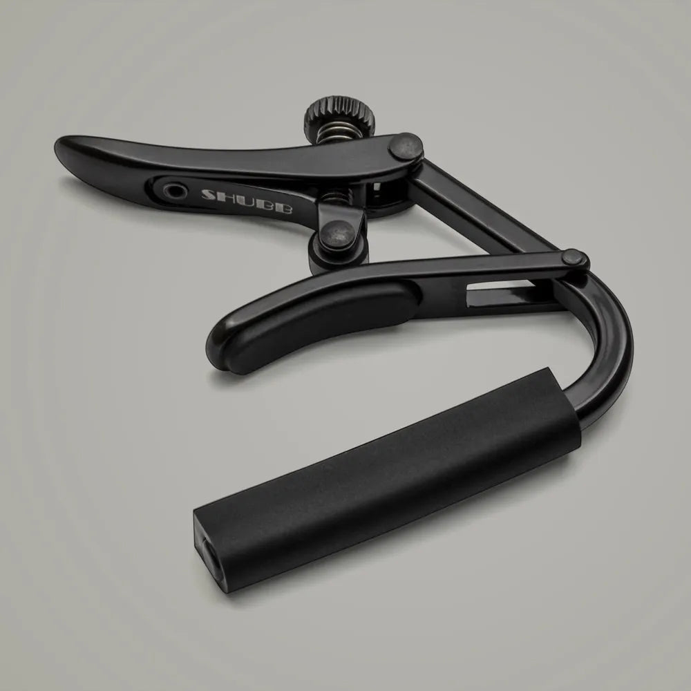 Shubb C1K Black Capo for Acoustic or Electric Guitars, Brass with Black Chrome Finish, Adjustable Pressure, Integrated Roller Design