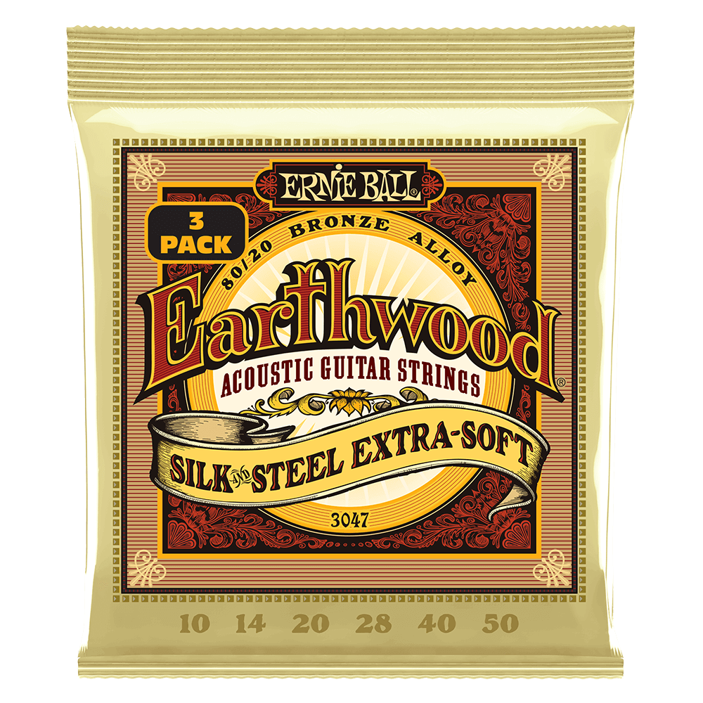 Ernie Ball Earthwood Silk and Steel Extra Soft 80/20 Bronze Acoustic Guitar Strings 3-Pack 10-50