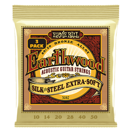 Ernie Ball Earthwood Silk and Steel Extra Soft 80/20 Bronze Acoustic Guitar Strings 3-Pack 10-50