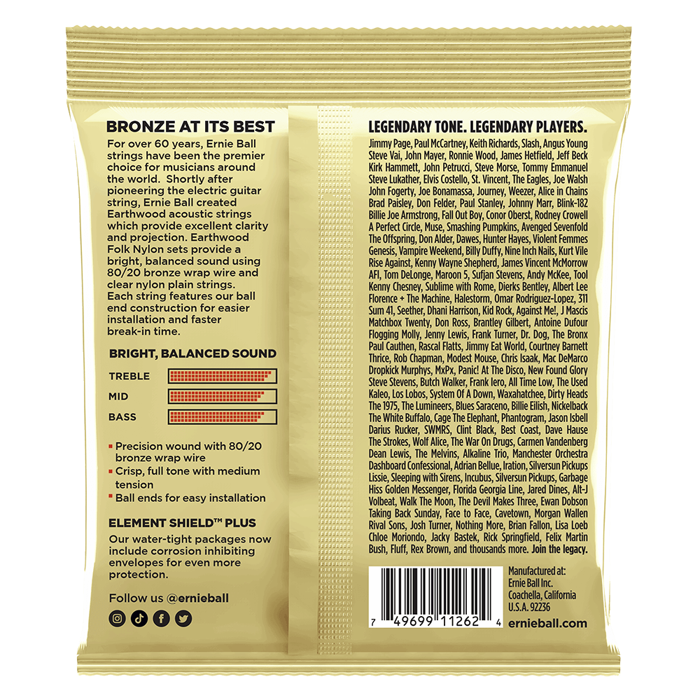 Ernie Ball Earthwood Folk Nylon, Clear and Gold w/Ball End, 80/20 Bronze Acoustic Guitar Strings 3-Pack 28-42 — view 2