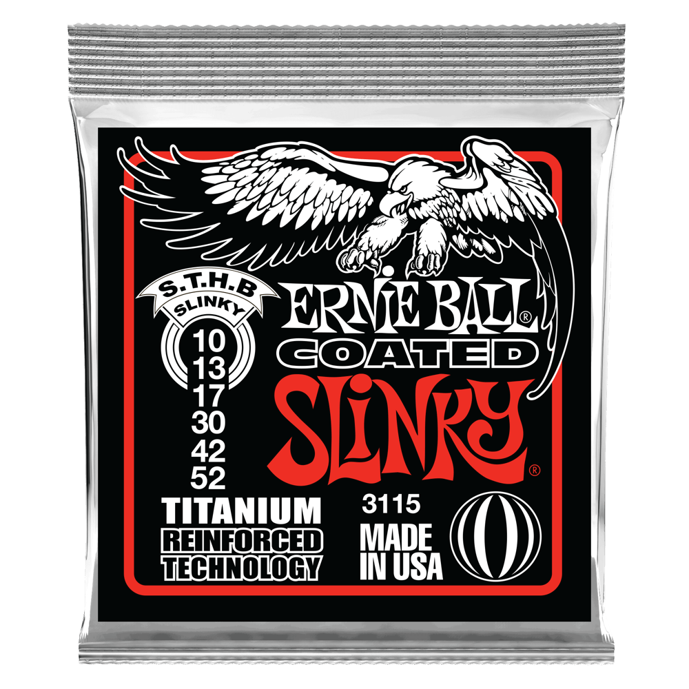 Ernie Ball Skinny Top- Heavy Bottom Slinky Coated Titanium RPS Electric Guitar Strings, 10-52 Gauge