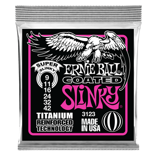 Ernie Ball Super Slinky Coated Titanium RPS Electric Guitar Strings-9-42 Gauge