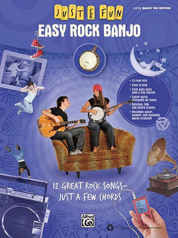 Just for Fun Easy Rock Banjo Book by Hal Leonard, 56 Pages, Simple Arrangements for Banjo with Guitar Parts, Includes Popular Songs