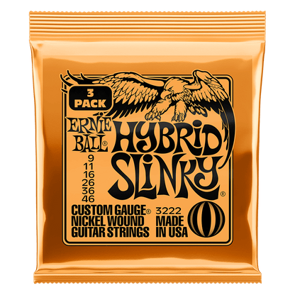 Ernie Ball Hybrid Slinky Nickel Wound Electric Guitar Strings 3 Pack, 9-46 Gauge