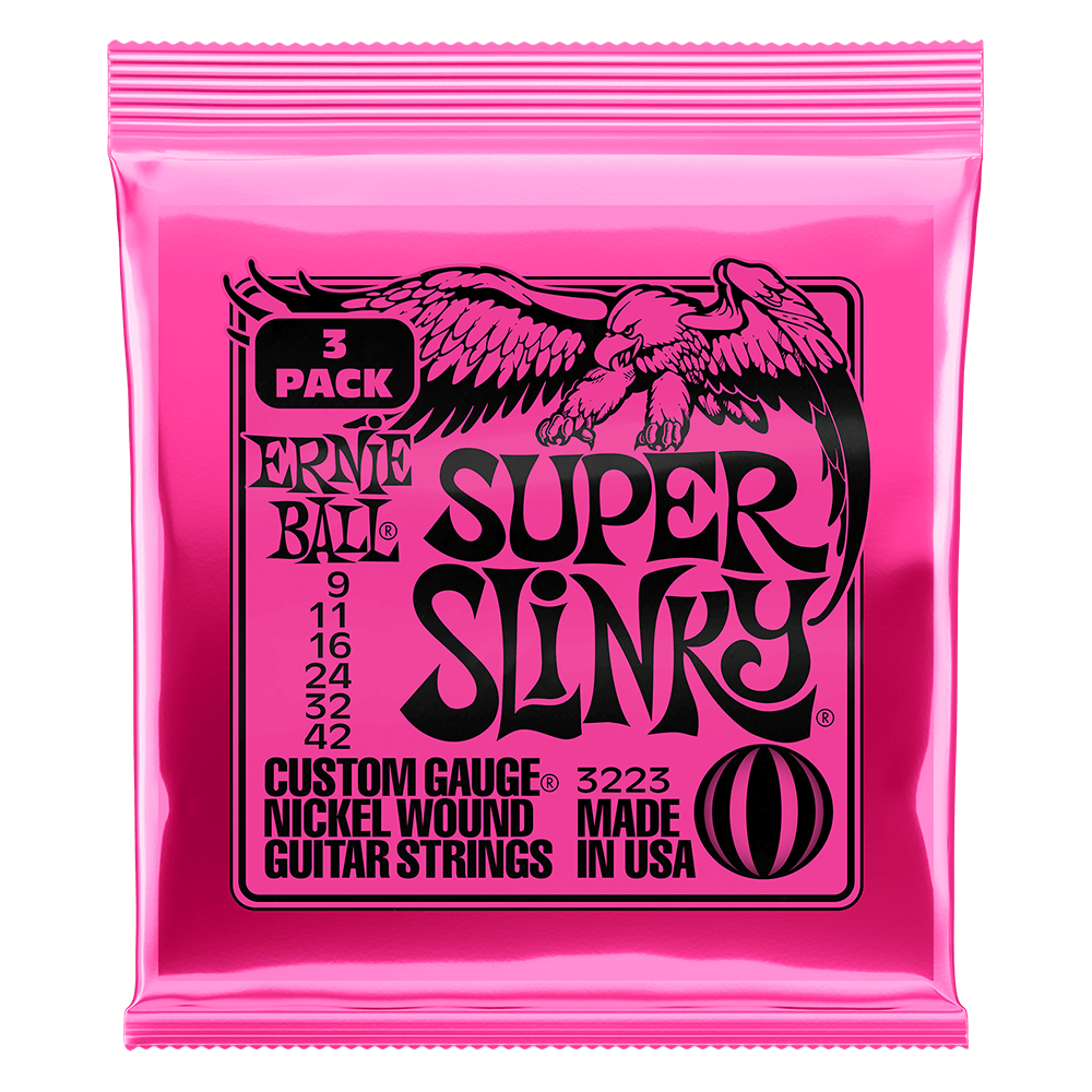 Ernie Ball Super Slinky Nickel Wound Electric Guitar Strings-9-42 Gauge, 3 Pack