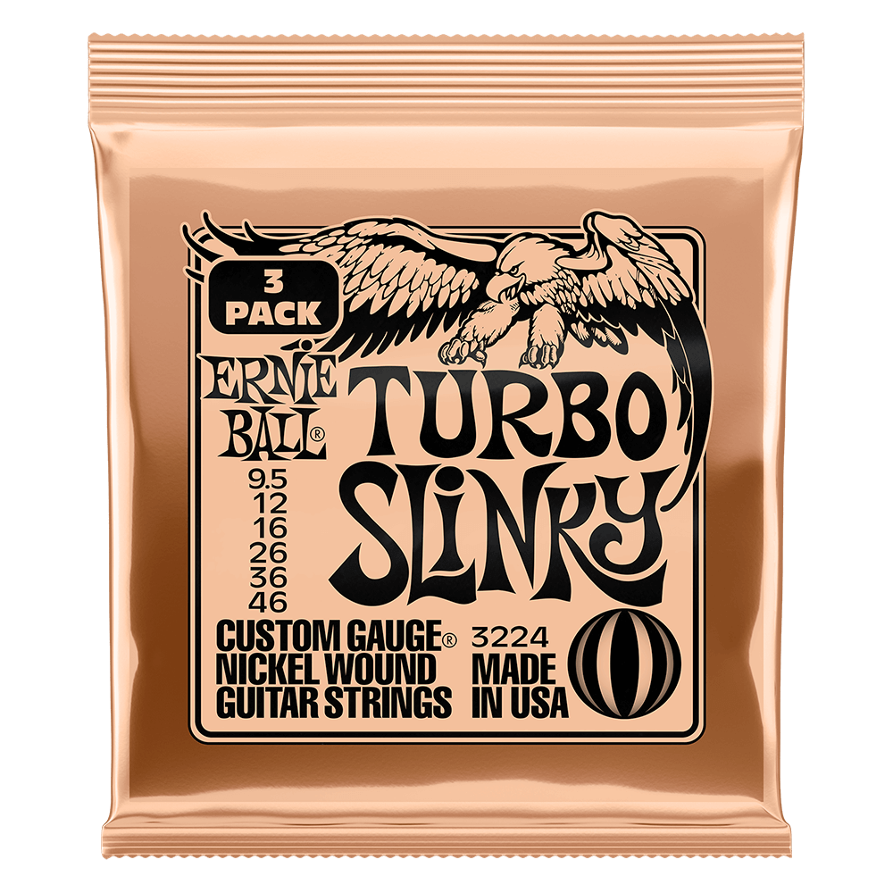 Ernie Ball Turbo Slinky Nickel Wound Electric Guitar Strings 3-Pack 9.5-46