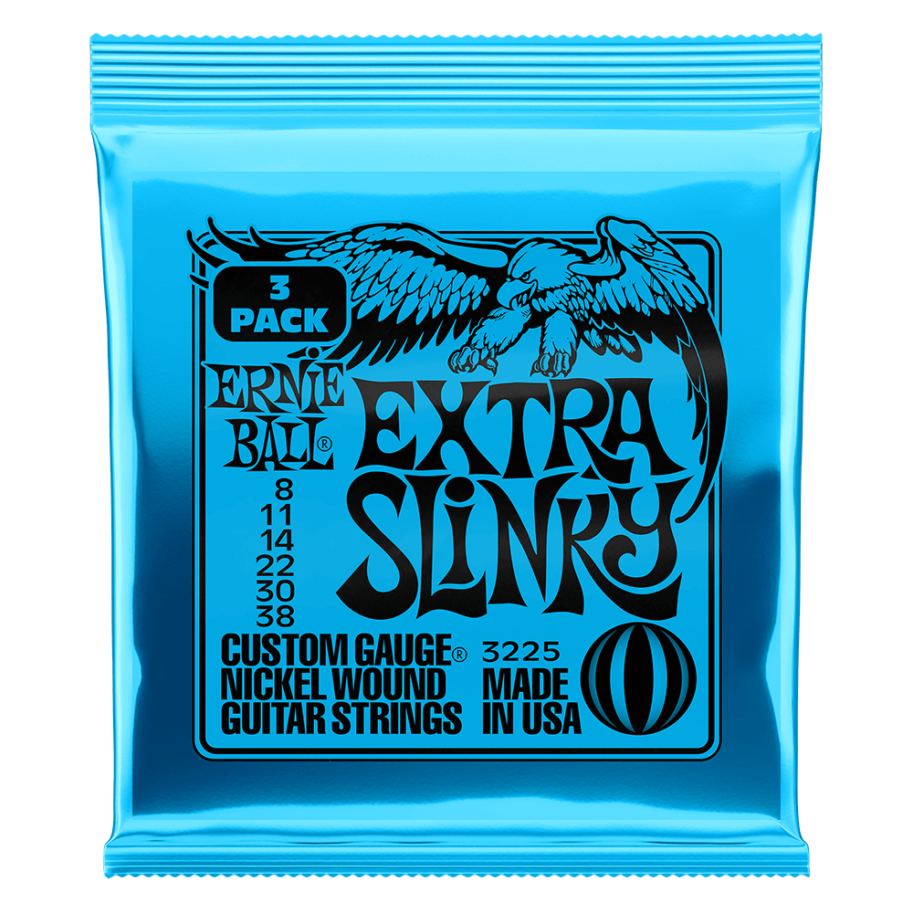 Ernie Ball Extra Slinky Nickel Wound Electric Guitar Strings 3-Pack 8-38