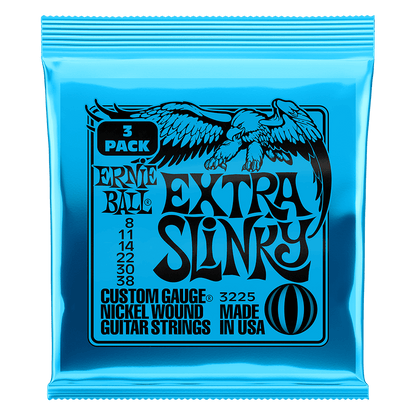 Ernie Ball Extra Slinky Nickel Wound Electric Guitar Strings 3-Pack 8-38