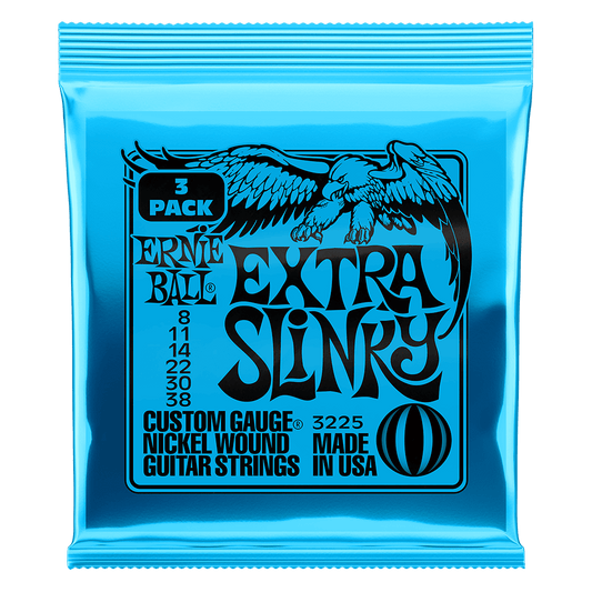 Ernie Ball Extra Slinky Nickel Wound Electric Guitar Strings 3-Pack 8-38