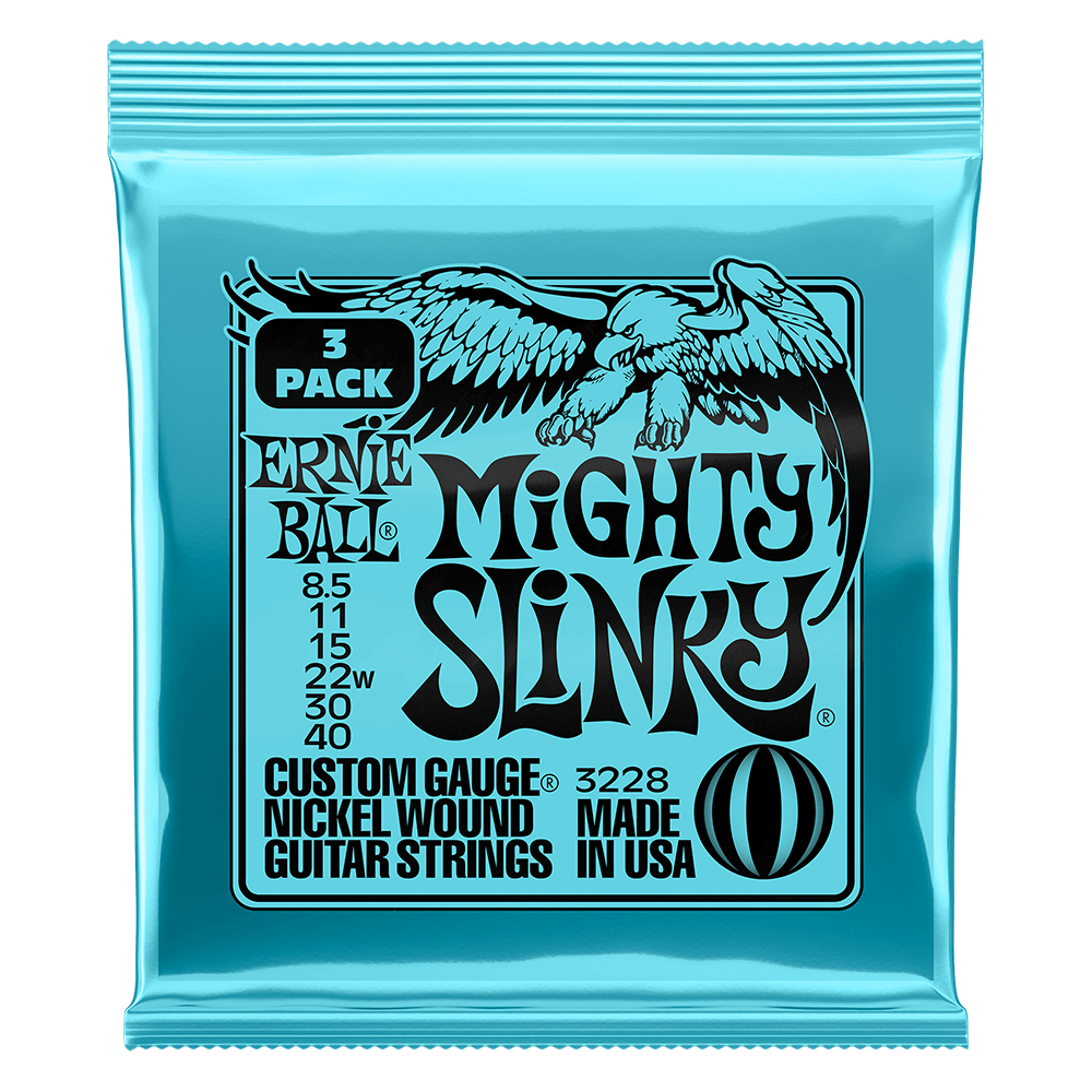 Ernie Ball Mighty Slinky Nickel Wound Electric Guitar Strings 3-Pack 8.5 40