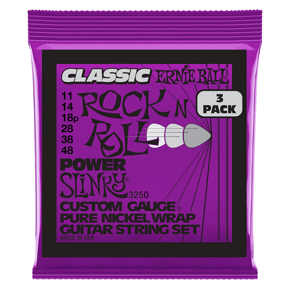 Ernie Ball Power Slinky Classic RnR Pure Nickel Electric Guitar Strings 3-Pack 11 48