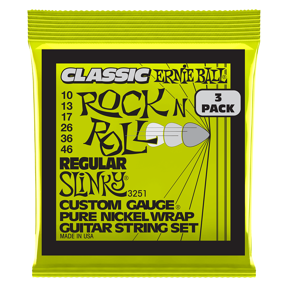 Ernie Ball Regular Slinky Classic RnR Pure Nickel Electric Guitar Strings 3-Pack 10 46