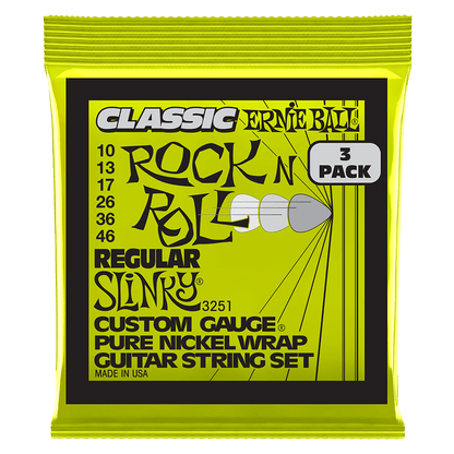 Ernie Ball Regular Slinky Classic RnR Pure Nickel Electric Guitar Strings 3-Pack 10 46