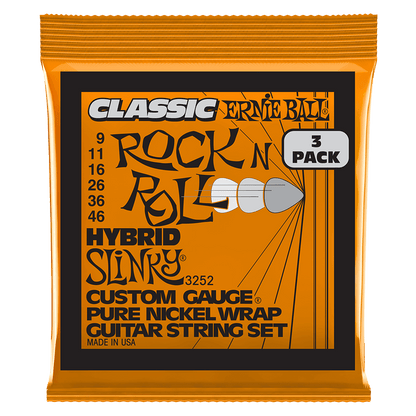 Ernie Ball Hybrid Slinky Classic RnR Pure Nickel Electric Guitar Strings 3-Pack 9 46