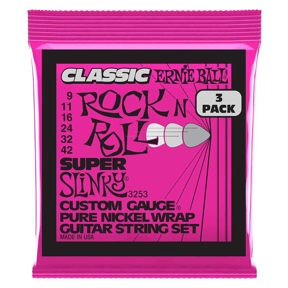 Ernie Ball Super Slinky Classic RnR Pure Nickel Electric Guitar Strings  3-Pack 9-42