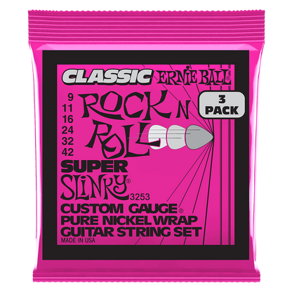 Ernie Ball Super Slinky Classic RnR Pure Nickel Electric Guitar Strings  3-Pack 9-42