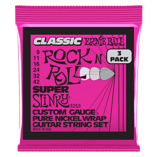 Ernie Ball Super Slinky Classic RnR Pure Nickel Electric Guitar Strings  3-Pack 9-42
