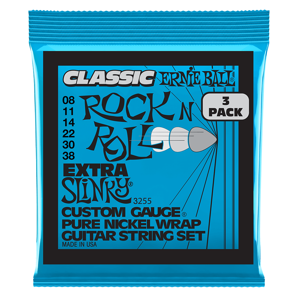 Ernie Ball Extra Slinky Classic RnR Pure Nickel Electric Guitar Strings 3-Pack 8-38