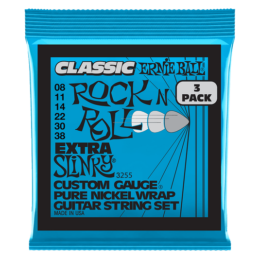 Ernie Ball Extra Slinky Classic RnR Pure Nickel Electric Guitar Strings 3-Pack 8-38
