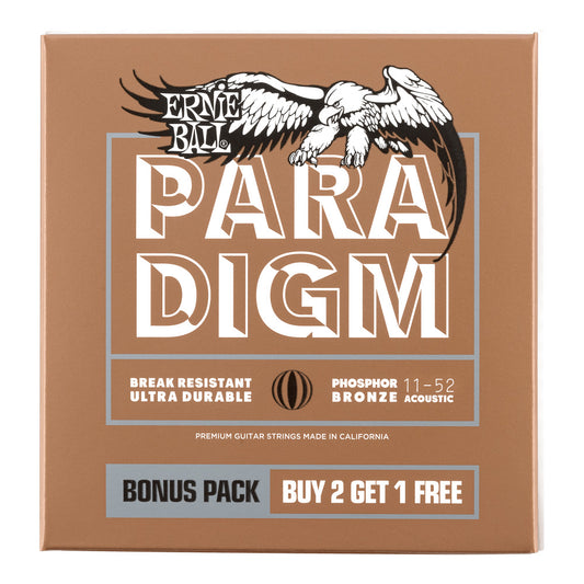 Ernie Ball Paradigm Light Phosphor Bronze Acoustic Guitar Strings 11-52 Gauge, 3 Pack