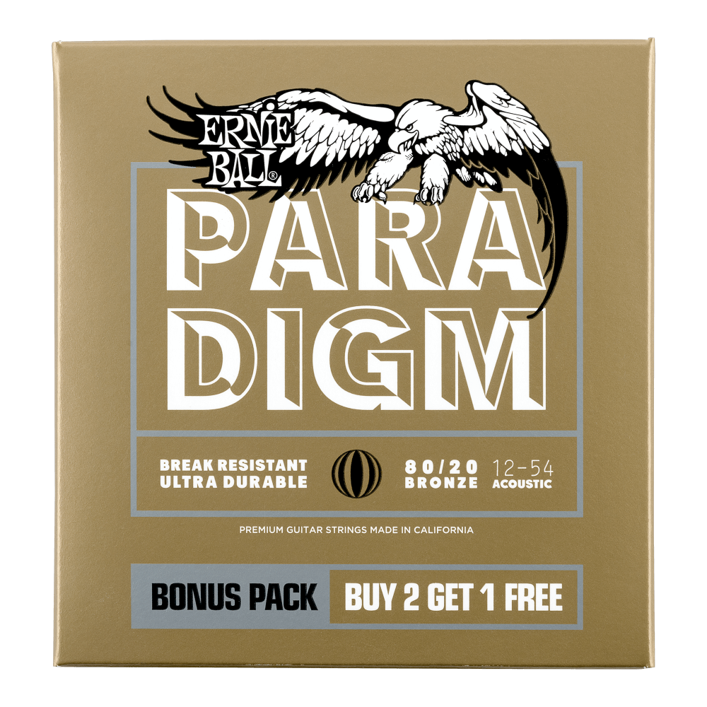 Ernie Ball Paradigm Medium Light 80-20 Bronze Acoustic Guitar Strings 12-54 Gauge, 3 Pack