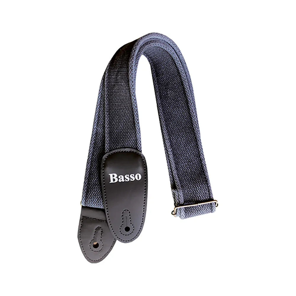 Basso Cotton Guitar Strap - Black EX01, Adjustable 100-155cm, 5cm Wide, Double Synthetic Ends