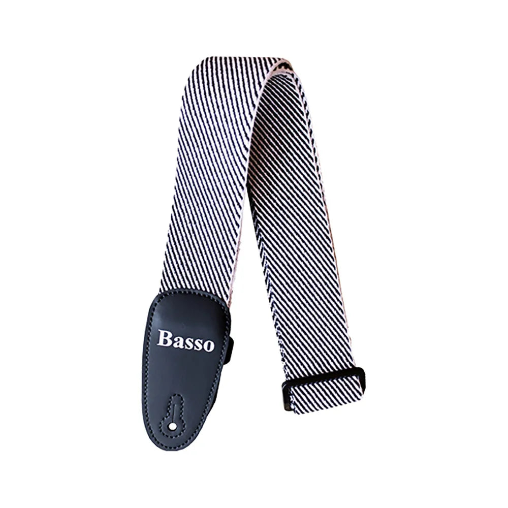 Basso Cotton Tweed Guitar Strap - Black & White, Adjustable 33" to 59", 2" Wide, Reinforced Ends, Made in Brazil