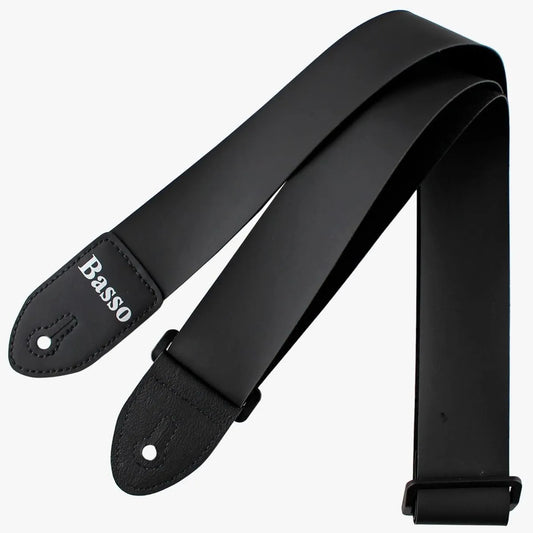 Basso NY01 Synthetic Leather Guitar Strap - Adjustable 85-150cm, 5cm Wide, Black