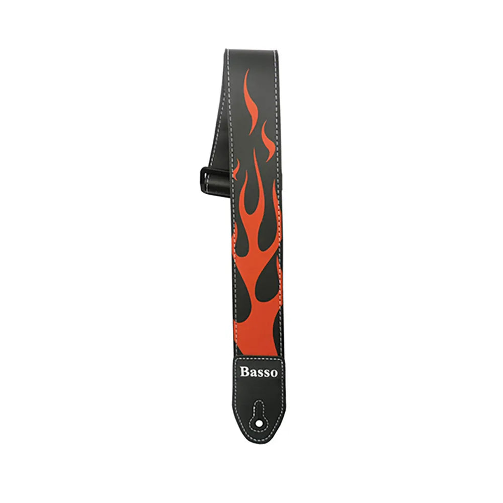 Basso Guitar Strap - Synthetic Flames SF11, Adjustable 110-150cm, 5cm Wide, Durable with Double Ends, Sweat-Resistant Lining