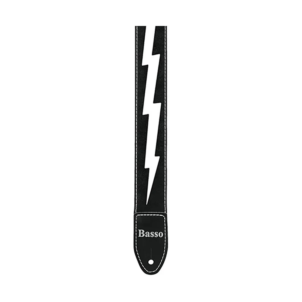 Basso Guitar Strap - Synthetic Lightning SF51, Adjustable 110-150cm, 5cm Wide, Black with Lightning Print, Durable Synthetic Ends