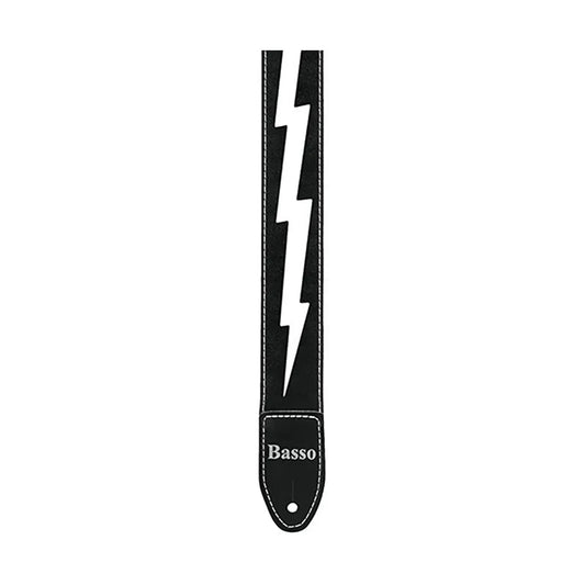 Basso Guitar Strap - Synthetic Lightning SF51, Adjustable 110-150cm, 5cm Wide, Black with Lightning Print, Durable Synthetic Ends