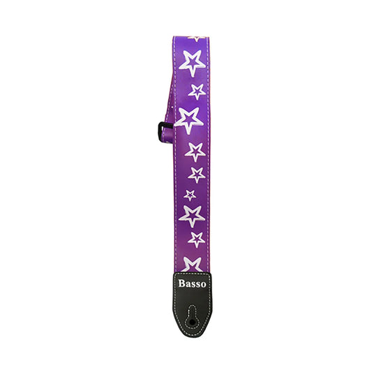 Basso Synthetic Purple Stars Guitar Strap SF71PL - Adjustable 110-150cm, 5cm Wide, Sweat-Resistant, Durable Ends