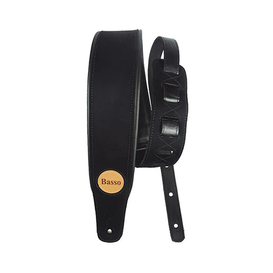 Basso Synthetic Suede Guitar Strap - Black, CLA03, 1.00-1.45m Adjustable Length, 7.5cm Width, Foam Padding, Moisture Resistant