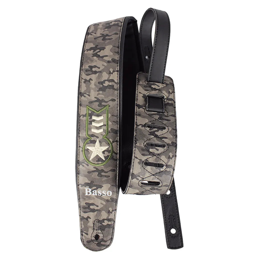 Basso Guitar Strap - Synthetic Military Camouflage CLA11, Adjustable 92-145 cm, 7 cm Width, Durable, Comfortable, Made in Brazil