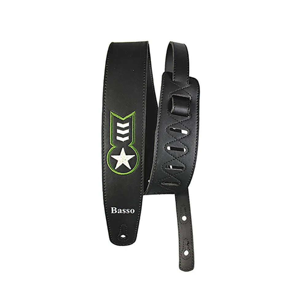 Basso Synthetic Vintage Black Army Guitar Strap - 100-150cm Adjustable Length, 6cm Width, Sweat-Resistant