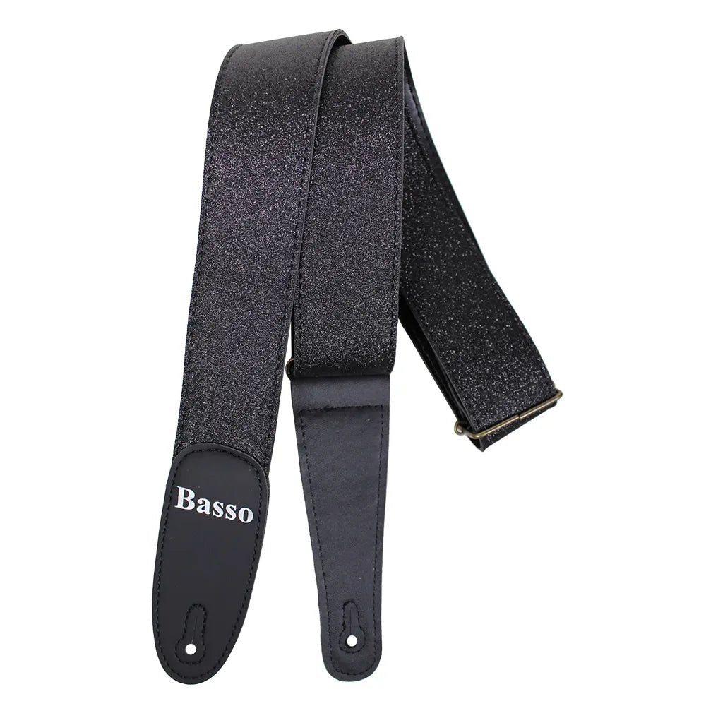 Basso Guitar Strap - Glitter Stage Series Black Glitter EX47, 5cm Wide, Adjustable 90-145cm, Recyclable Synthetic