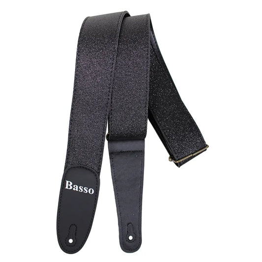 Basso Guitar Strap - Glitter Stage Series Black Glitter EX47, 5cm Wide, Adjustable 90-145cm, Recyclable Synthetic