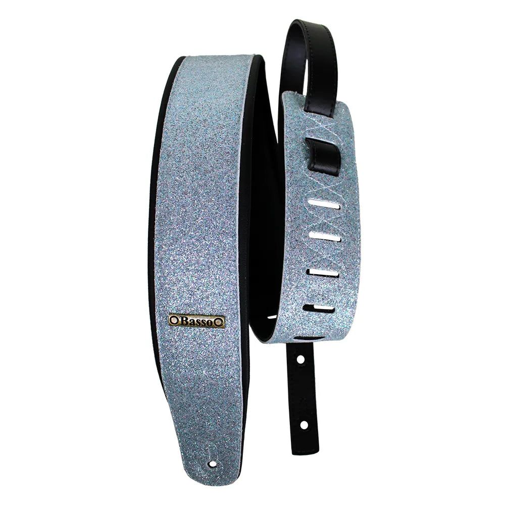 Basso Guitar Strap - Glitter Classic Stage Series Light Blue CLA48, Adjustable 92-145cm, 7cm Wide, Recyclable Synthetic