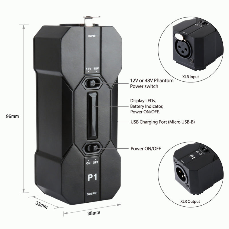 Xvive P1 Low-Noise 12V / 48V Portable Phantom Power Supply — view 5