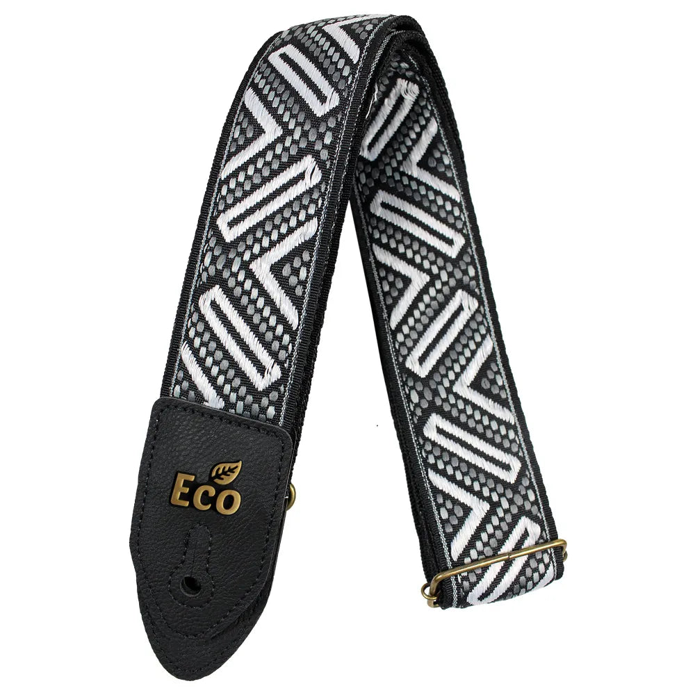 EcoStrap Guitar Strap - EcoJacq JACQ 05 Black/White, Adjustable 33"-59", Recyclable Jacquard/Polypropylene, Made in Brazil by Basso