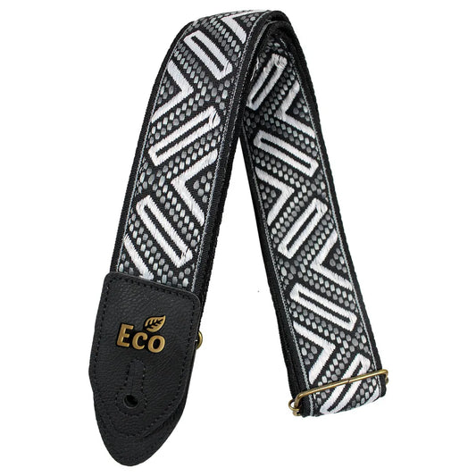 EcoStrap Guitar Strap - EcoJacq JACQ 05 Black/White, Adjustable 33"-59", Recyclable Jacquard/Polypropylene, Made in Brazil by Basso