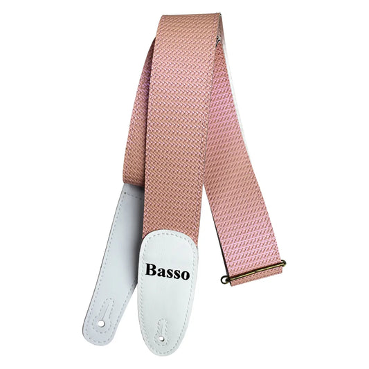 Basso Light Pink Braided Guitar Strap - Adjustable 85-150cm, 5cm Wide, Synthetic, Durable, Comfortable for Practice and Performance